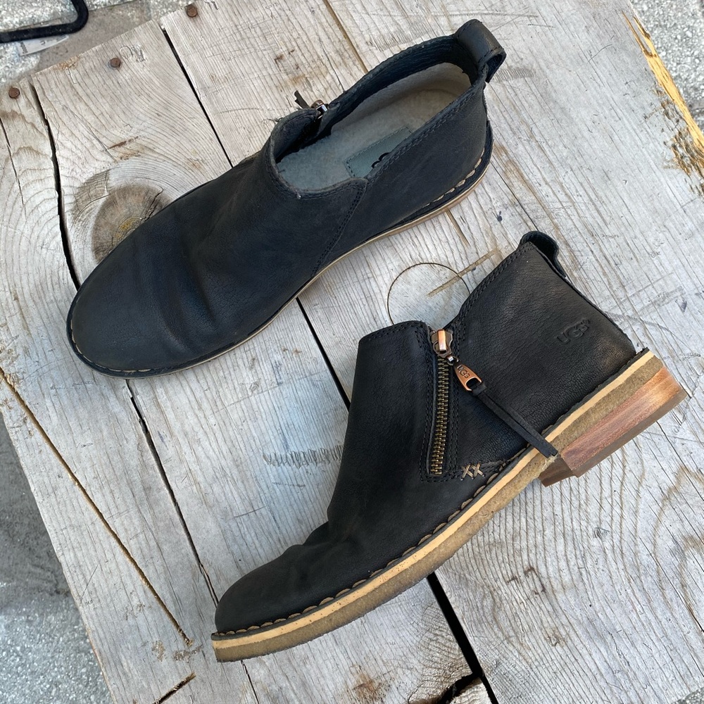 UGG black genuine leather ankle booties